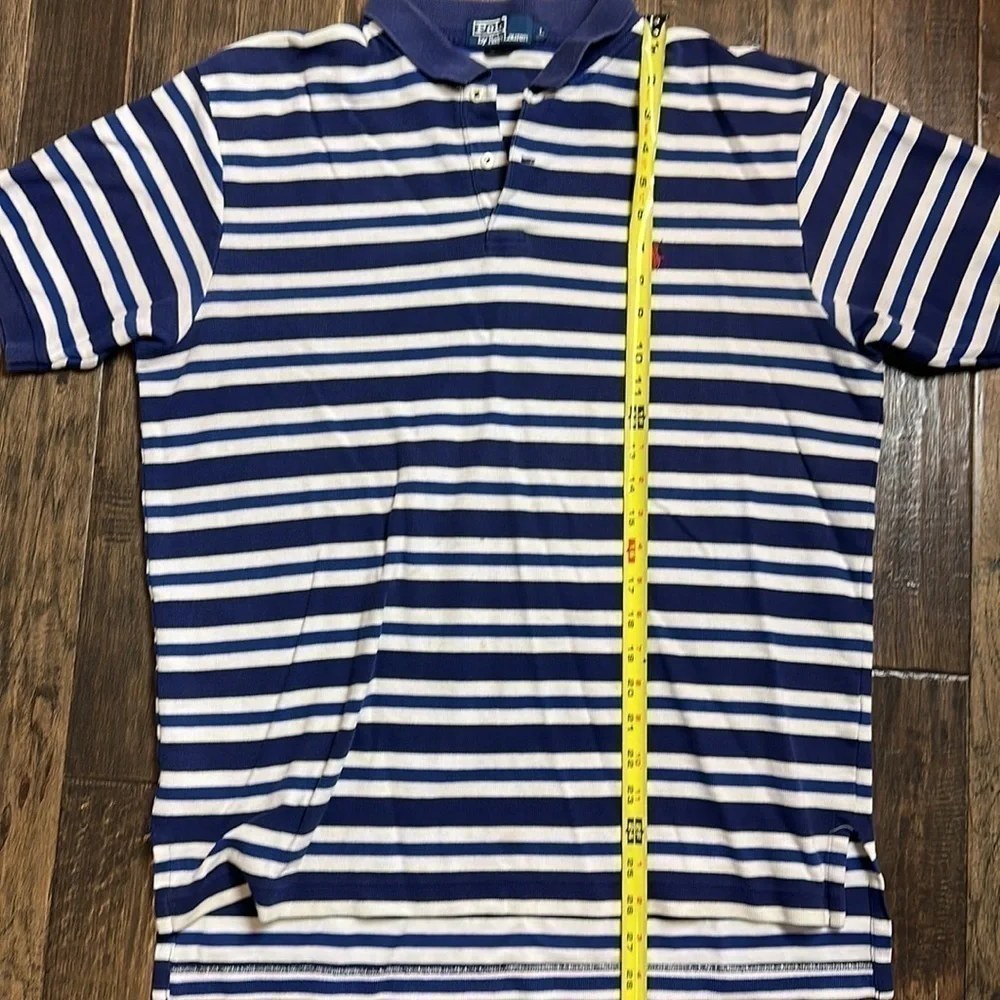 Vintage 90’s Men’s Ralph Lauren Navy Striped Polo Short Sleeve Shirt Size L